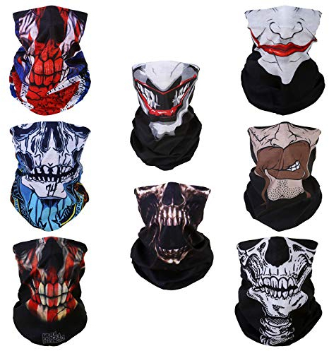 SMEHCF 8 Multifunktionstuch Gesichtsmaske Motorradmaske Sportmaske Sturmmaske Maske Halsmanschette Schal Bandana für Damen Herren Bart Clown Joker Vampir Skelett Schädel Eule US UK Flagge
