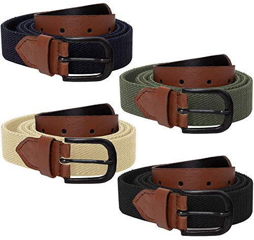 ENZO Cinturón elástico de lona para hombre con hebilla ajustable, Negro, 48