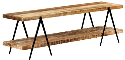 vidaXL Mangoholz Massiv TV Schrank mit 2 Regalen Handgefertig Lowboard Fernsehtisch Fernsehschrank HiFi-Schrank TV Möbel Sideboard 160x40x50cm