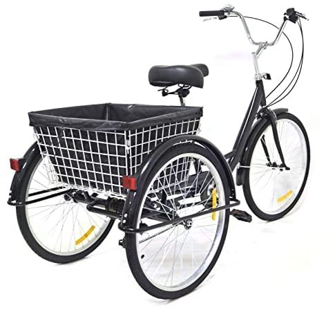 TFCFL Dreirad für Erwachsene 24 Zoll 8 Gang - 3 Rad Fahrrad mit Einkaufskorb Erwachsenendreirad bis 120KG Belastbar Dreirad Fahrrad höhenverstellbar Tricycle Fahrrad Cruiser Bikes für Senioren