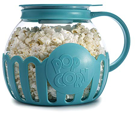 Ecolution Original Microonde Micro-Pop Popcorn Popper in vetro borosilicato, coperchio in silicone 3 in 1, lavabile in lavastoviglie, 3 Quart Family Size, verde acqua