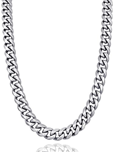 RUGGED STEEL Chaîne gourmette en acier inoxydable massif de 10 mm de large (argent brillant) – Chaîne à maillons cubains XL élégante pour hommes et femmes 45, 50, 55, 60, 65 cm – Bijoux stables 24/7 →