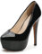 OCHENTA Women's Round Toe High Heel Platform Slip On Pumps PU Black Asian Size 46 - UK B(M) 10.5