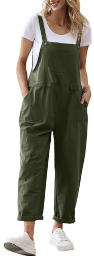 YESNO Women's Dungarees Loose Casual Plus Size Lightweight Sleeveless Overall Long Jumpsuit Playsuit Trousers Pants Dungarees (XL PV9UK Ash Green)
