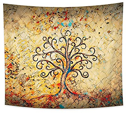 YONGFOTO 180x160cm Baum Des Lebens Wandteppich, Indische Stout Fichte Wandteppich Bunte Geschwungene Zweige Gefallene Blätter Wandbehang Wandteppiche für Wohnzimmer Wohnheim Dekor Sofa Teppich Decke