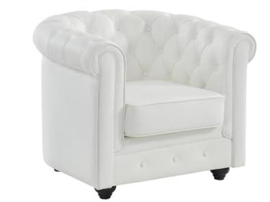 Vente-unique-Ledersessel - Büffelleder - Weiß - Chesterfield