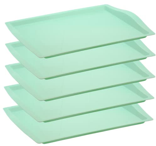 5x Serviertablett, Frühstückstablett, Plastiktablett, Kunststoff, BPA-frei, rechteckig, Gastro, Kantine, Küche, Pastell-Farben, Mehrweg, mint