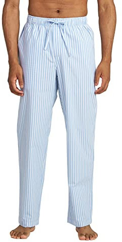 LAPASA Pantalon de Pyjama Homme 100% Coton Léger Bas de Pyjama à Carreaux Vêtements de Nuit & de Détente Maison M38 Bleu Clair & Blanc à Rayures XXL