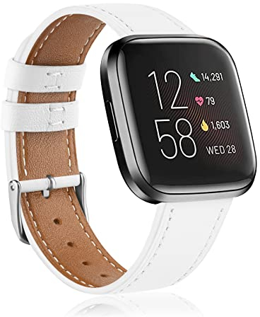 Vancle Kompatibel für Fitbit Versa 2 Armband/Fitbit Versa Armband, Weiches Leder Ersatzarmband für Fitbit Versa/Fitbit Versa 2 Damen Herren (Weiß)