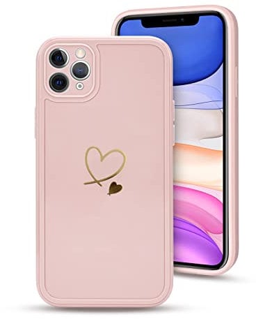Generic Cute Gold Love-Heart Pattern iPhone 11 Pro Max Case - Silicone Shockproof Protective Cover - Pink