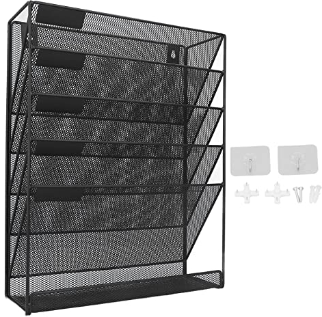 Zeitschriftenhalter Wand, 40,8 x 32,5 x 11 cm Zeitschriften Wandhalter,Zeitungshalter Wand 5 Etagen A4 Querformat Prospekthalter mit Klebehaken, Metall Netz Aufhängen Briefhalter Wand Document Halter