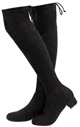 Stivali da Donna sopra al Ginocchio Stivali Alti Stivali Invernali Camoscio Calda Stivali Lunghi Moda Tacco A Blocco Nero EU 40