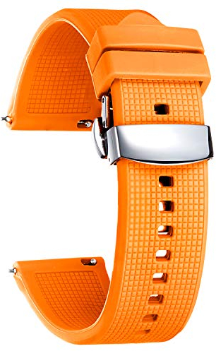 BINLUN Bracelet de Montre en Silicone à Dégagement Rapide 18mm 19mm 20mm 21mm 22mm 24mm Remplacement Bracelets pour Montres en Caoutchouc avec Boucle Déployante pour Homme et Femme (Orange, 22mm)