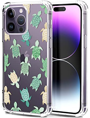 CAROKI Clear Case for iPhone 14 Pro, Anti-Yellowing Turtle Pattern Bumper Protective Shockproof Soft Silicon Cover Case