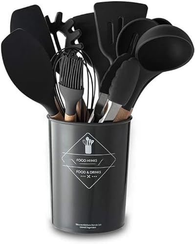 Utensilios Cocina Juego de Utensilios de Cocina Mango de madera Sartén antiadherente Cocinar Freír Espátula Cuchara Utensilios for hornear Resistente a altas temperaturas Juego de utensilios de cocina