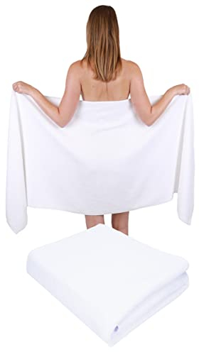 Betz 2 Stück Saunatuch 100% Baumwolle weiß 70x200 cm Berlin XXL Saunatücher Sauna Handtuch Weich Groß Frottee Badetuch Farbe weiß