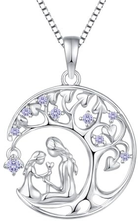 YL Collier Mère et Fille Juin Pierre de naissance Alexandrite Pendentif Arbre de Vie en Argent 925 pour Femme Maman