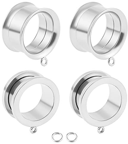 Vankula Ohr Tunnel mit anhänger 4 PCS DIY Double Flared Flesh Plug Edelstahl für männer damen Ohrpiercing Gestreckte Schmuck 12mm(1/2) 4 PCS Silber