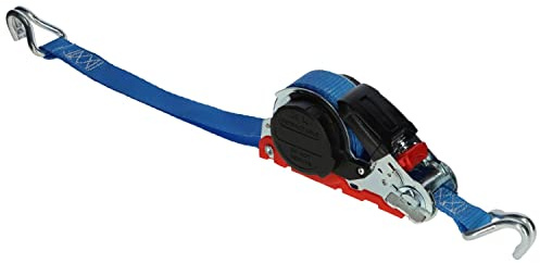 Kerbl Works Automatik-Zurrgurt Smart Retract, 5 m, 25 mm 350/700 kg | Blau, Polyester, mit Spitzhaken, 1-teilig Zurrkraft 350 kg direkt und 700 kg umgelegt, Automatik-Spanngurt