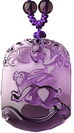 PAMTIER 12 Collier Pendentif Zodiaque Chinois pour Femmes Hommes Bijoux Signes Zodiacaux Violet Chaîne Colonne Lapin