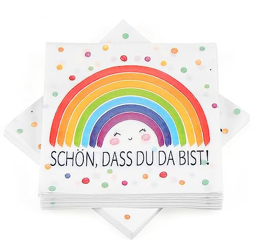 30 Stück Servietten Regenbogen, Regenbogen Servietten für Taufe, Kinder Geburtstag, Mädchen Babyparty, Konfirmation Kommunion Tischdeko, Regenbogen Party, 33 x 33 cm
