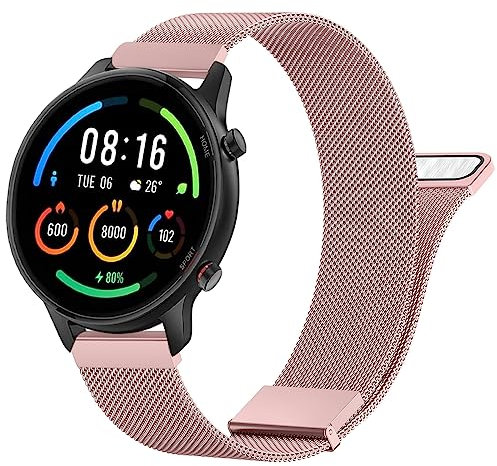 Oumida Metallo Cinturino per Xiaomi Mi Watch,22 mm Acciaio Magnete Cinturino Loop compatibile con Xiaomi Mi Watch Color Sport,Rosa