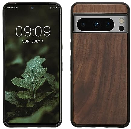 kwmobile Hülle kompatibel mit Google Pixel 8 Pro Hülle - Holz Case - stoßfestes Handy Cover - TPU Handyhülle in Dunkelbraun Walnussholz