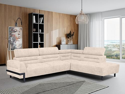 sesto senso Große Moderne Couch 240x295 cm - Modernes Ecksofa auf schwarzen Metallbeinen – L-förmiges Sofa für Wohnzimmer mit verstellbaren Kopfstützen – Stilvoller Komfort Links oder rechts