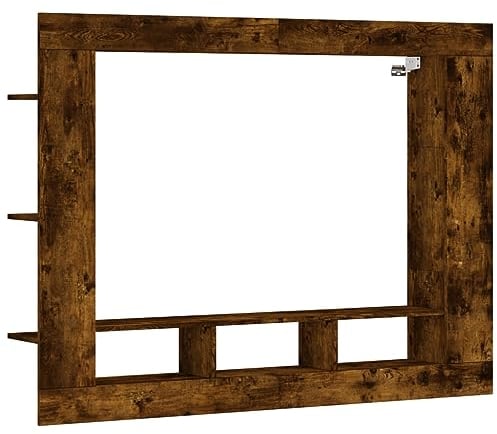 vidaXL Sturdy Wall-Mounted TV Cabinet in Smoked Oak - Engineered Wood - Modern Living Room Media Unit with Storage Space and Display Shelves