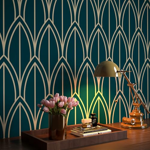 FunStick 44.5CM×9M Papel Adhesivo para Muebles Verde Geométrico Papel Pintado Pared Dormitorio Salon Geométrico Impermeable Vinilo Autoadhesivo Muebles Cocina Verde y Azul Vinilos Pared Habitacion