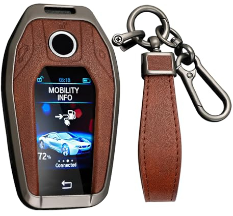 KUNIO Autoschlüsselhülle Passt für BMW Display Key 5er 7er G01 G02 G05 G07 G11 G12 G30 G31 G32 I8 I12 I15 X3 X4 X5 X7 Metall Schlüsselcover Schlüsseletui Schlüsselanhänger A Braun