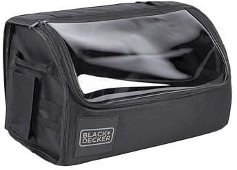 BLACK+DECKER Organizador para maletero con tapa transparente, 2 bolsillos laterales principales y varios bolsillos laterales, superficie antideslizante, poliéster, color negro