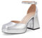 GENSHUO Décolleté da Donna con Plateau Grosso e Tacco Alto 10CM Tacchi a Punta Quadrata Chiusi con Cinturino alla Caviglia Abito da Sposa Scarpe da Festa Argento UK 41
