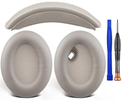 SOULWIT Ear Pads Cushions + Headband, Replacement Kit for Sony WH-1000XM4 (WH1000XM4) Over-Ear Headphones, Replacement Headstrap Pad & Earpads Repair Part - Silver