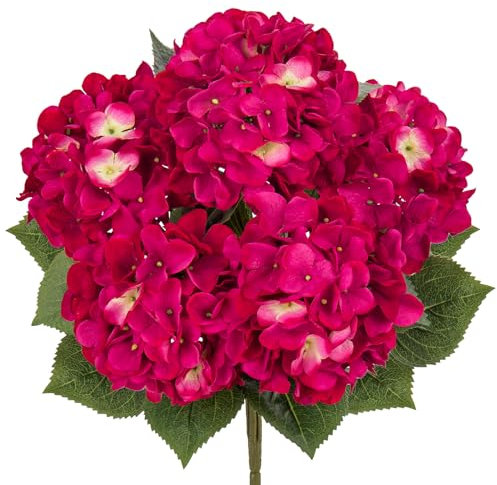 Groß Hortensien Kunstblumen Rosarot, Realistische Hortensien Blumenstrauß, Künstliche Blumen Seide Hydrangea Blumenarrangements, Real-Touch Faux Hortensie für Hochzeit Büro Cafes Haus Deko Küche