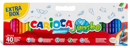 Carioca Jumbo-Filzstifte, 40 Stück, dicker Spitze, achteckiger Schaft, großer Abdeckung, Ø 6 mm