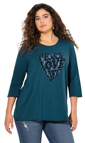 Ulla Popken Damen große Größen Übergrößen Plus Size Shirt, Herzmotiv, A-Linie, V-Ausschnitt, Langarm