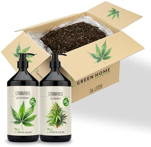 Green Home Grow Kit de culture – 36 litres de terreau avec perlite et 2 litres d'engrais hydroponique – Engrais minéral pour croissance et floraison – Pour accessoires de culture, culture en intérieur