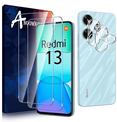 Anoowkoa 2+2 Stück Panzerglas für Xiaomi Redmi 13 4G Displayfolie Handyfolie 9H Härte HD Klar Displayschutzfolie für Xiaomi Redmi 13 4G und Kamera Schutzfolie Anti-Kratzer