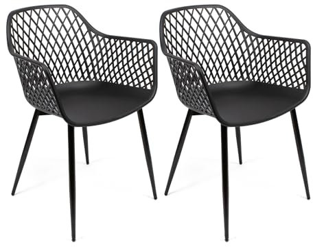 THE SECRET HOME - Conjunto de 2 y 4 Sillas en Polipropileno y Metal/Madera - Asiento de Diseño Ideal para Comedor y Cocina - Varios Modelos (2, Modelo 1 - Negro)