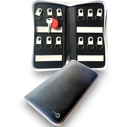 ZENKI Organiseur de clés portable – Trousse porte-clés avec fermeture éclair imperméable – Usage domestique et professionnel – Étui porte-clés (12 porte-clés) (blanc)