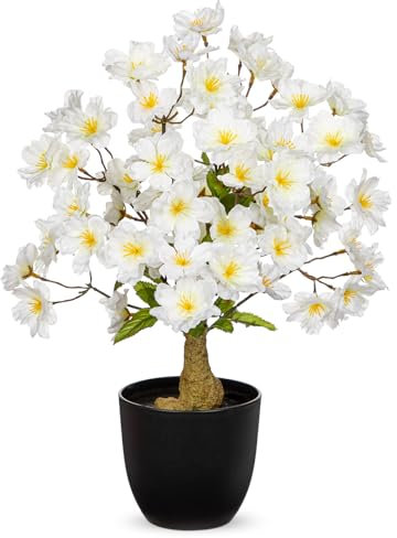 Briful 41CM Cherry Blossom Artificial Flowers in Pot, 16.1 Fake Cherry Tree Bonsai in Black Pot, White Silk Flowers Faux Cherry Blossom Artificial Plants for Home Spring Decoration