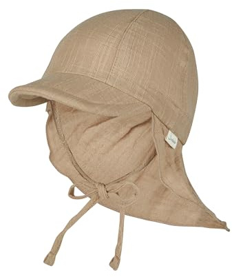 Sterntaler Schirmmütze Nacken Uni - Unisex Mütze aus luftigem Baumwoll Musselin - Sommermütze mit Nackenschutz - Sonnenhut zum Binden - Baby und Kinder Kopfbedeckung - Taupe, Größe 49