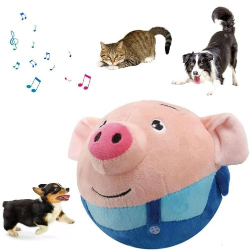 Active Moving Pet Plush Toy, 2024 New Squeaky Moving Dog Ball Toy Interactive Dog Puppy Toys Washable Cartoon Pig Plush Sound Electronic Dog Toy Shake Bounce Boredom Talking Toys for Pets (Blue Pig)