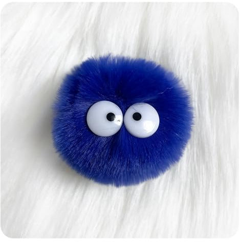 Hrlace Kunstpelz Pom Pom Bälle 5cm Pompons Bommel Cartoon Augen Elfen Staub Pompon mit Elastischer Schlaufe Abnehmbare DIY Pelz Pom Poms für Taschen Schlüsselanhänger Zubehör Saphirblau 5 Stück