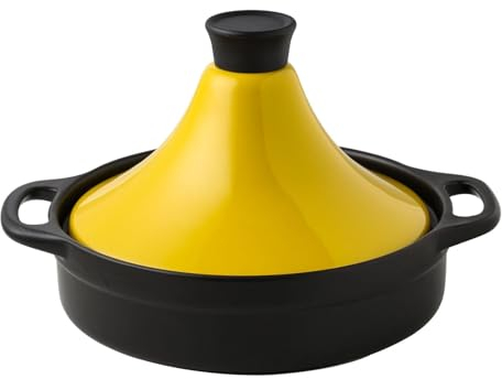 Yiustldd Antihaftbeschichteter Tajine-Topf zum Kochen, Schmortopf, Auflauf, Dampfgarer, Bratpfanne, gesunder Kochtopf, Tontopf für Schrank, Mikrowelle, Spülmaschine,Gelb