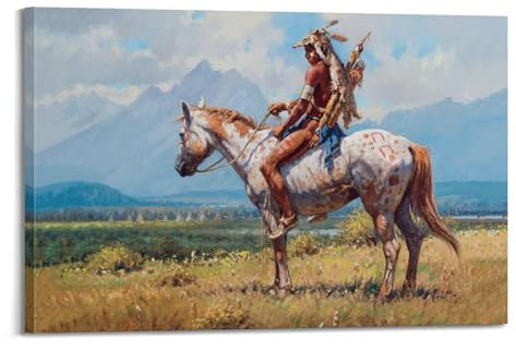 YTNSA Vintage-Poster, Natur, Indianer und Pferd, dekoratives Gemälde, Leinwand, Wandposter und Kunstdruck, moderne Familienschlafzimmer-Dekoration, Poster, 60 x 90 cm