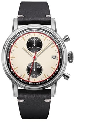 Undone Newman Chronograph Hybrid Quarz mechanisch Stahl Schwarz Datum Leder Datum Herrenuhr, Schwarz , Armband