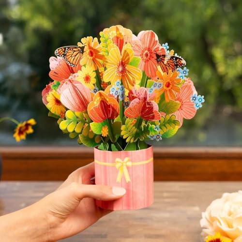 papercrush® Pop Up Bouquet di fiori selvatici - 3D Cartolina di fiori di carta per compleanno di donne (mamma, nonna, madrina), Biglietto auguri per pensione di donna, Biglietto ringraziamento maestra