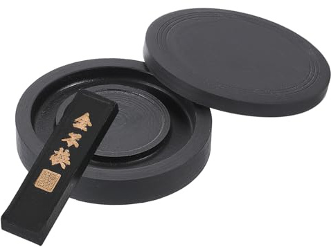 PATIKIL Piedra de Tinta China de 4 Pulgadas con Barra de Tinta, Bandeja de Piedra de Tinta Cuadrada para Práctica Tradicional de Caligrafía, Pintura y Dibujo, Negro